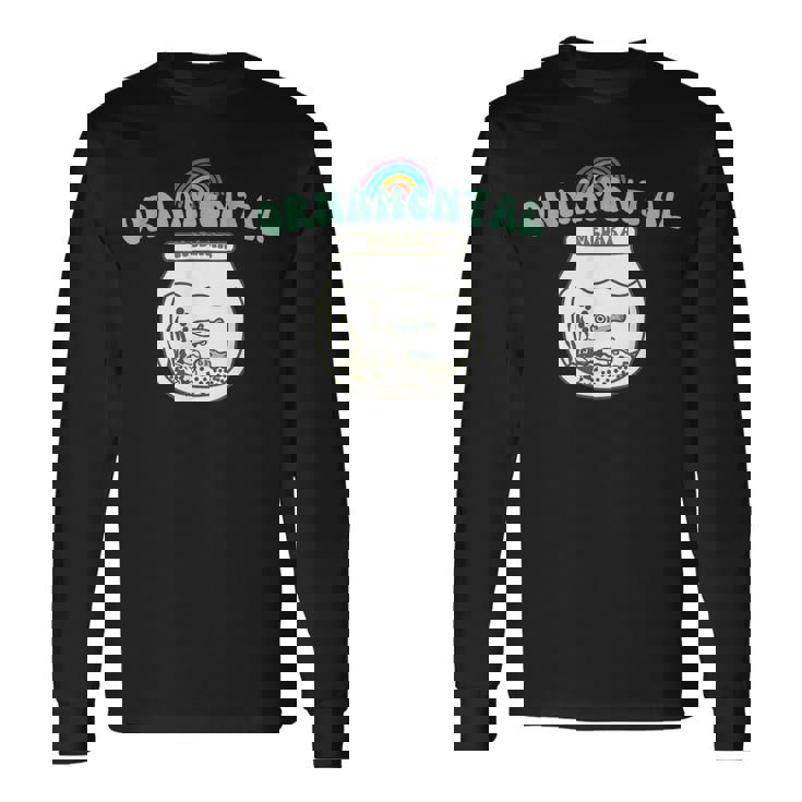 コットン オリジナル プリント ユーモア メダカ 鑑賞用 ロゴ 長袖Tシャツ