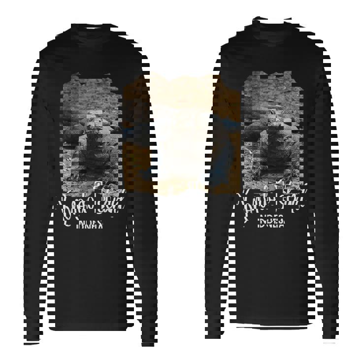 コモド島 インドネシア レトロポスターコモドドラゴン 長袖Tシャツ