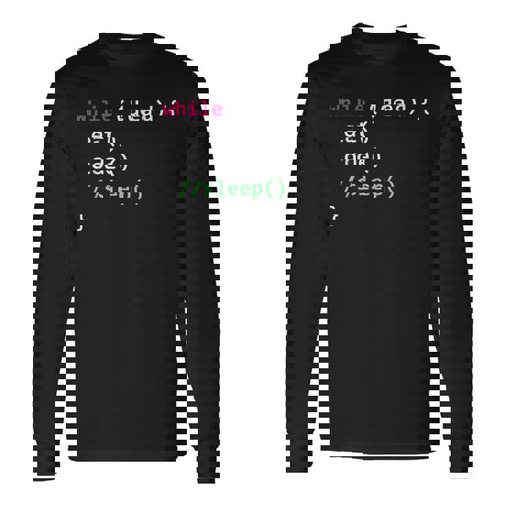 コンピュータサイエンスのpythonプログラマはコードの睡眠を食べます 長袖Tシャツ