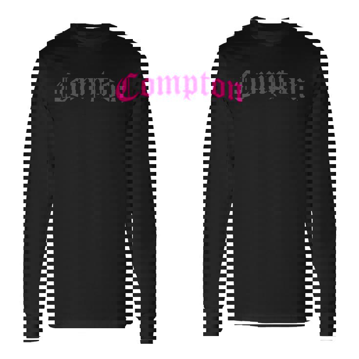 コンプトン、カリフォルニアピンクグラフィック 長袖Tシャツ