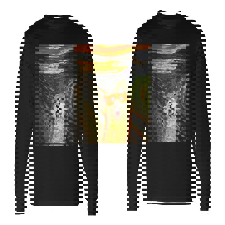 コーギー 面白いtシャツ 犬 ムンクの叫び かわいい メンズ 子供 おもしろ 服 ネタ わんこ 長袖Tシャツ