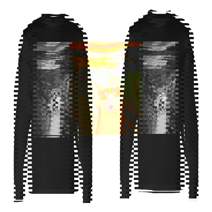 コーギー 面白いtシャツ 犬 ムンクの叫び かわいい メンズ 子供 おもしろ 服 グッズ ネタ わんこ 長袖Tシャツ