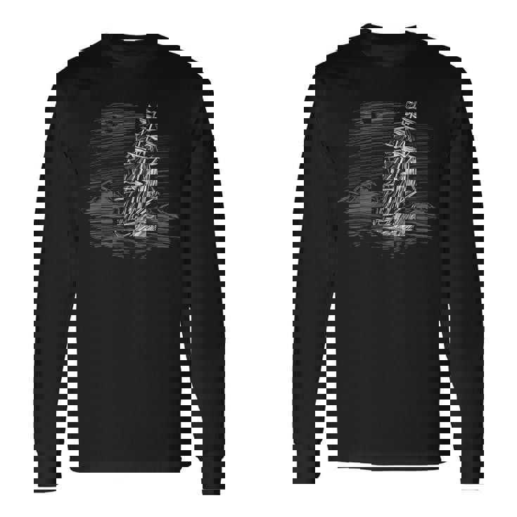 コース上の帆船 長袖Tシャツ