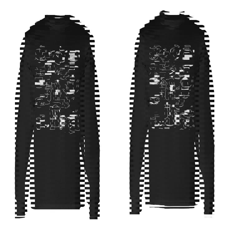 コーヒー柄 カフェイン エスプレッソ カプチーノ カフェインレス カフェ 長袖Tシャツ