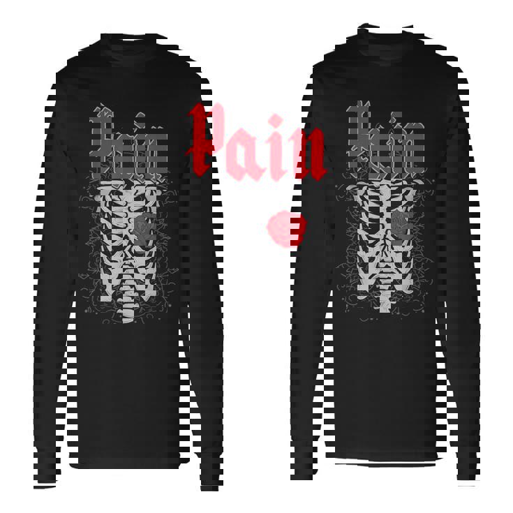 ゴシックスカルとバラ 長袖Tシャツ