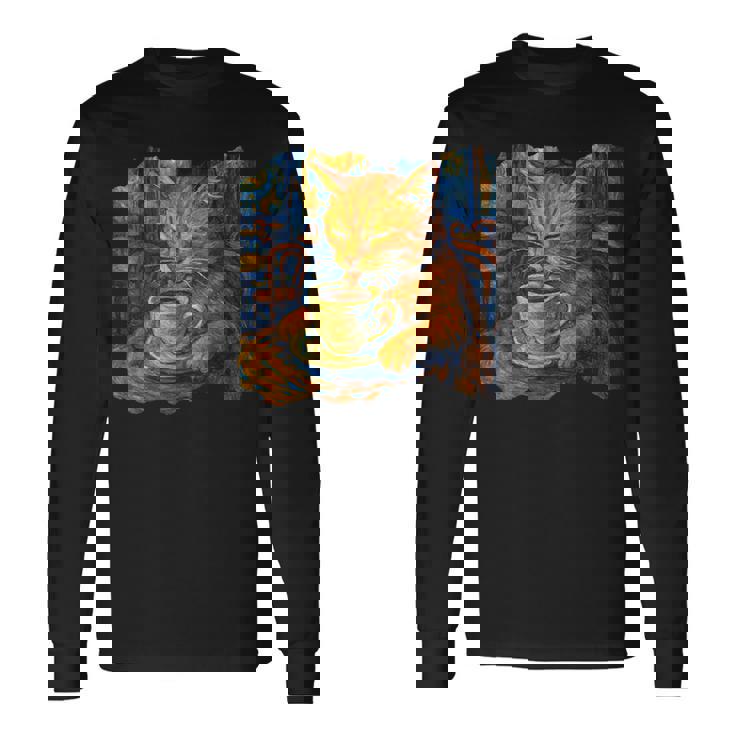 ゴッホ 猫 絵画 面白い 芸術的 猫 コーヒー愛好家 長袖Tシャツ