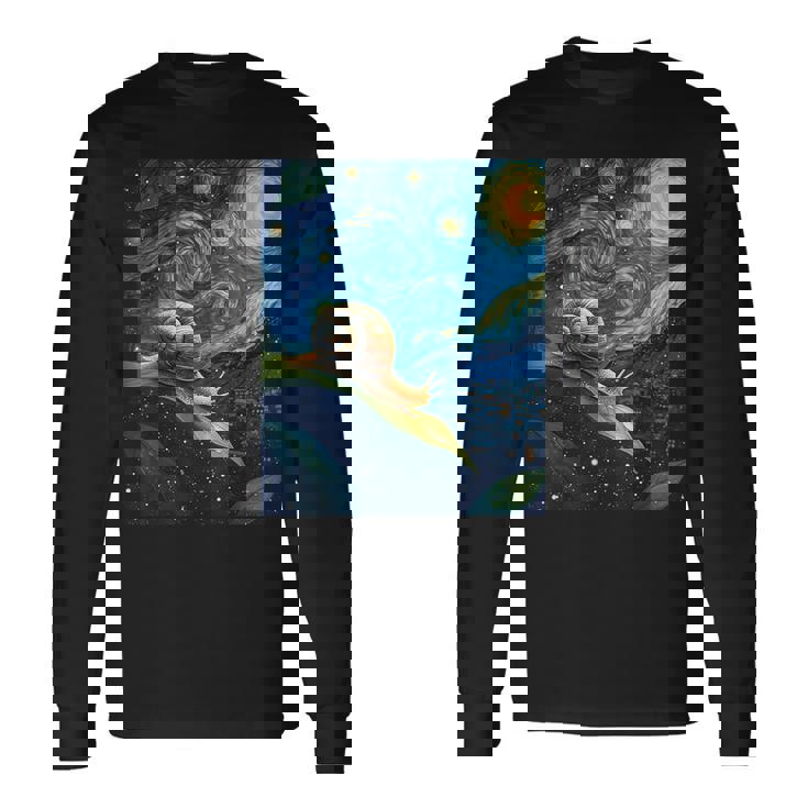 ゴッホの星空の夜のカタツムリスローモーバー動物愛好家 長袖Tシャツ