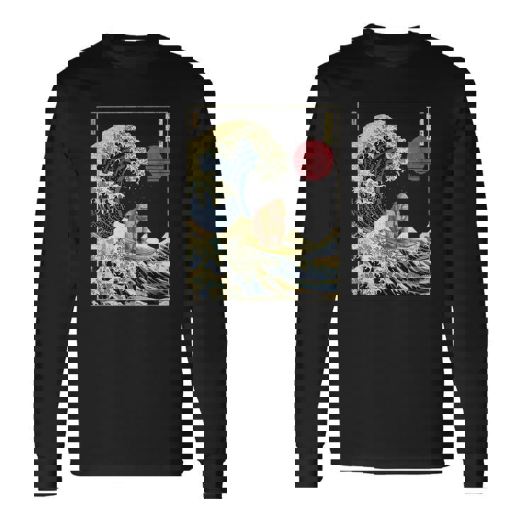 ゴリラ 神奈川波 おもしろサーフアニマル 長袖Tシャツ