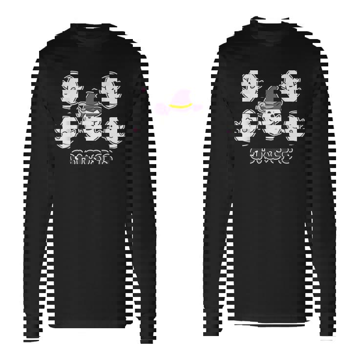 ゴースト！『おばけ 5ファイブ』【ゆるフレンズ】ハロウィンの まほうつかい お化け かわいいキャラクター イラスト 長袖Tシャツ