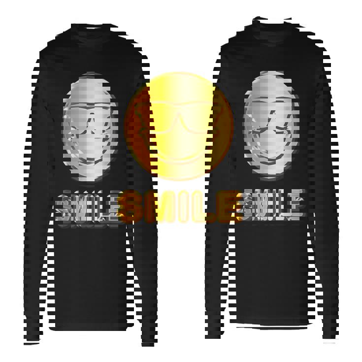 ゴールデン スマイル（フェイク ゴールド風）スマイリー フェイス ニコニコ 笑顔 サングラス 面白い 色 長袖Tシャツ ギフトのアイデア