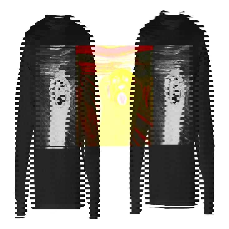 ゴールデンレトリバー 面白いtシャツ 犬 ムンクの叫び かわいい メンズ 子供 おもしろ 服 グッズ ネタ 長袖Tシャツ