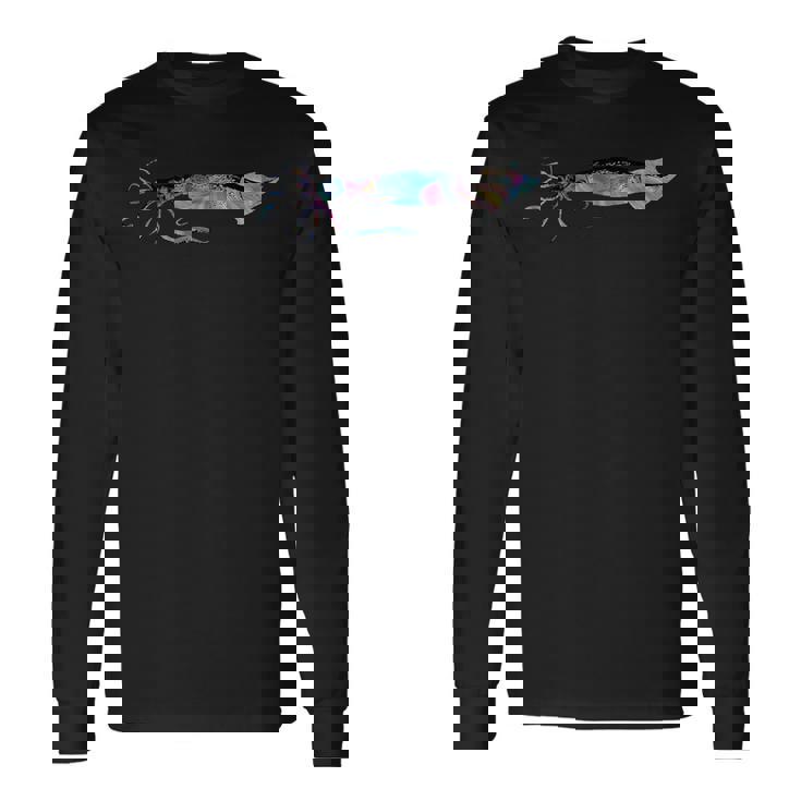 サイケデリック ジャイアントイカ カラフル 海 海の生き物 長袖Tシャツ