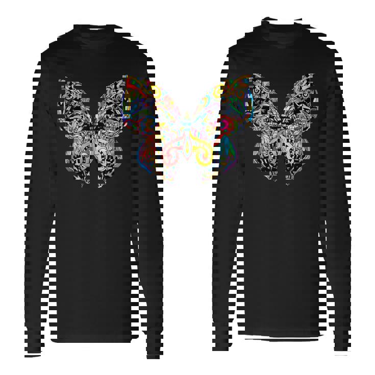 サイケデリック 蝶 神聖な曼荼羅デザイン チャクラ ラブアート 長袖Tシャツ