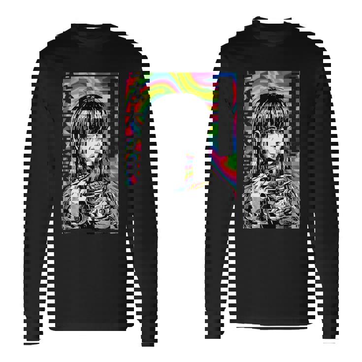 サイケデリック・ラーメン・アニメ・ガール マンガ・インスタント・ヌードル・ガール 長袖Tシャツ