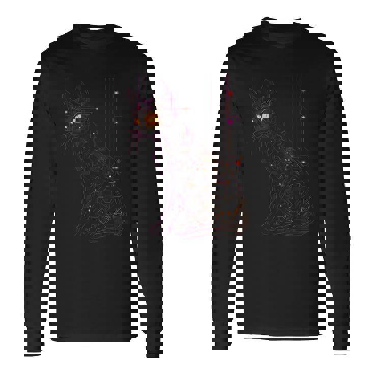 サイバネティックな強化を施したビクトリア朝のゴシック サイバーパンク猫 長袖Tシャツ