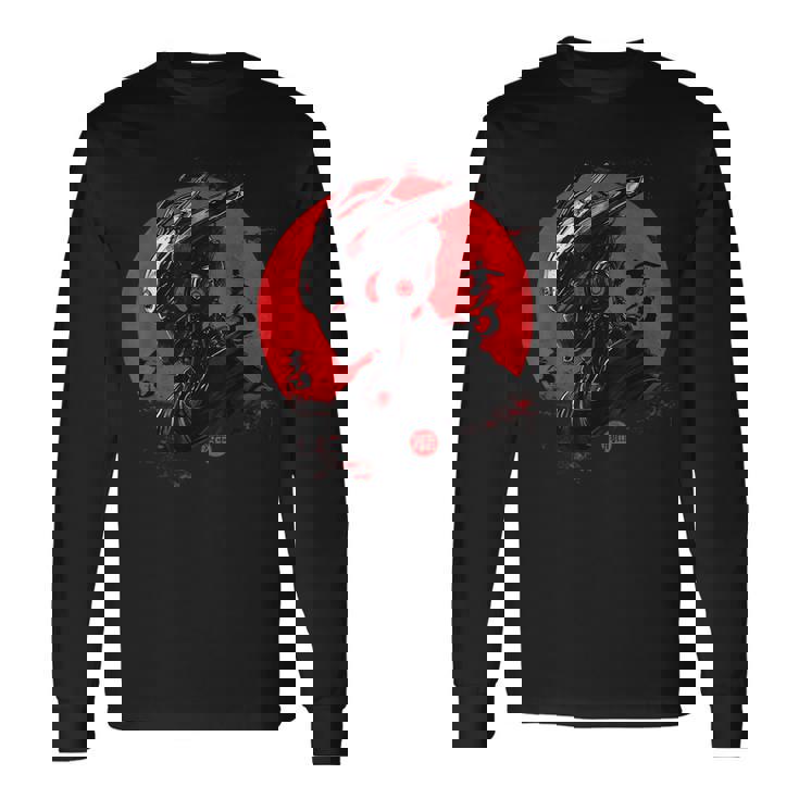 サイバーロボ サムライ メカヘルメット 日本アニメ アート 長袖Tシャツ