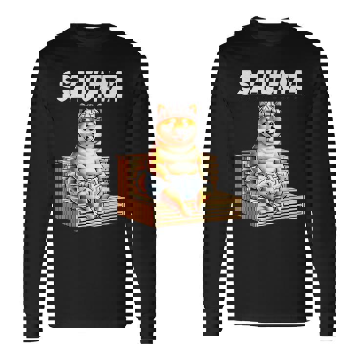 サウナauna さうな 整う アウトドア 焚火 おもしろ 犬 柴犬好き 柴犬 名言 文字 面白い ふざけた ネタ 長袖Tシャツ