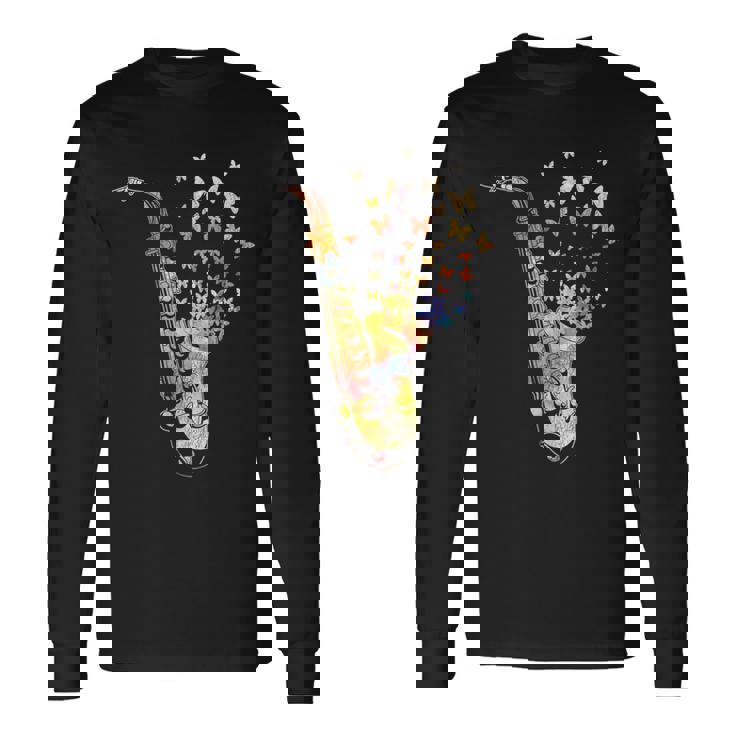 サクソフォニスト コロラド 蝶 音符 ジャズサックス 長袖Tシャツ