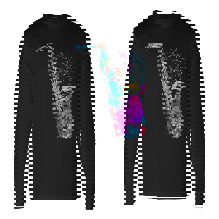 サクソフォン プレーヤー ジャズ 音符 サクソフォン カラフル サックス 長袖Tシャツ