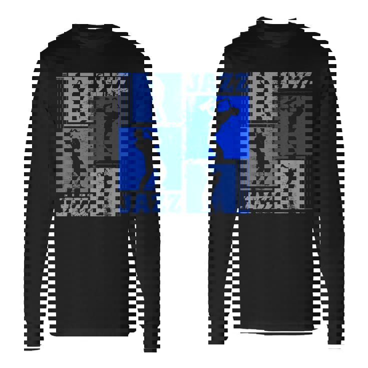 サクソフォーン奏者ジャズミュージシャンブルーミュージック 長袖Tシャツ