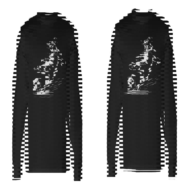 サッカーボール グラフィック 猫 スポーツ コスチューム ギフト 長袖Tシャツ