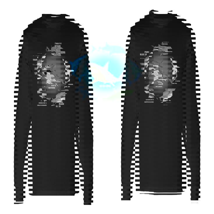 サメ6種 サメタイプ サメ 海の生き物 メガロドン サメ 長袖Tシャツ