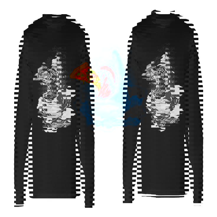 サメが食べるピザ サメグッズ ジョーズ 長袖Tシャツ