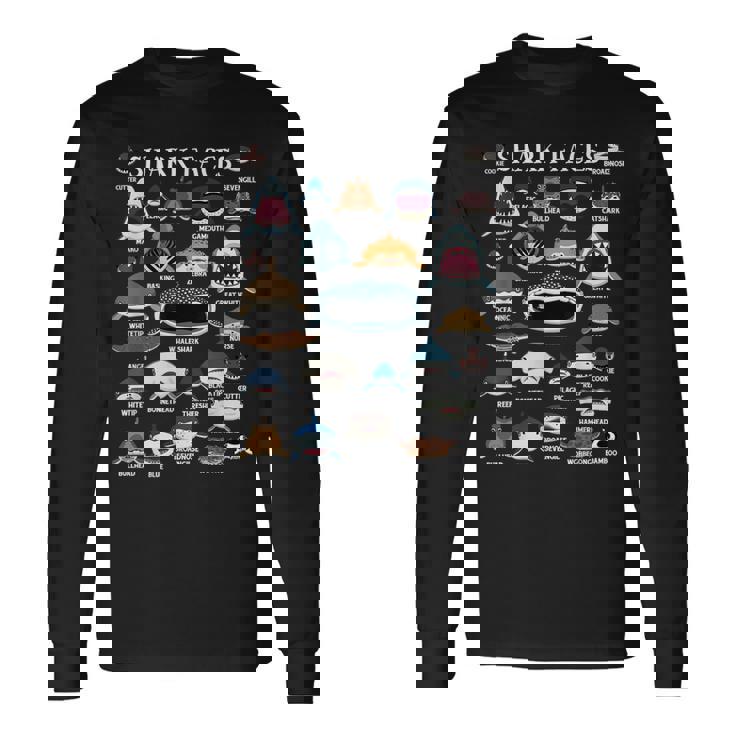 サメの種類 面白いサメの顔 サメの恋人 キッズ 先生 長袖Tシャツ