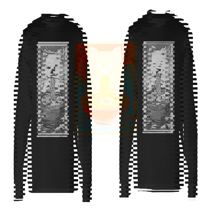 サモエド 食べる ラーメン カワイイ アニメ 犬好き 長袖Tシャツ