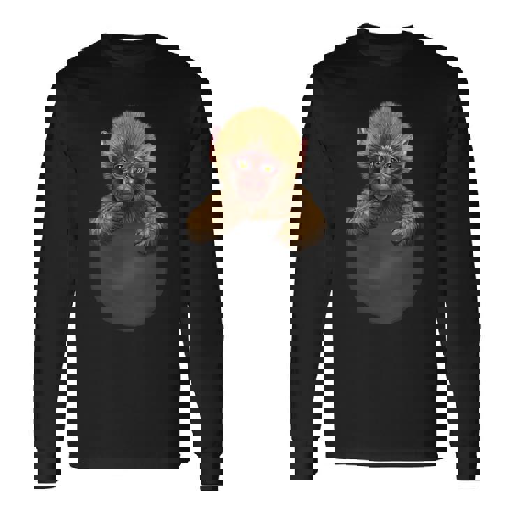 サル 猿 ニホンザル ポケット 長袖Tシャツ