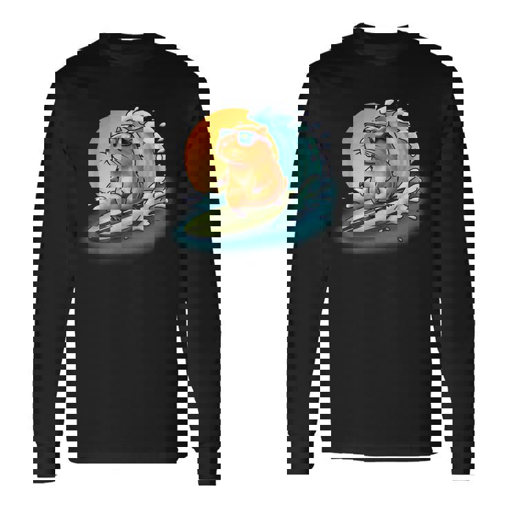 サングラスでサーフィンカピバラ 長袖Tシャツ ギフトのアイデア