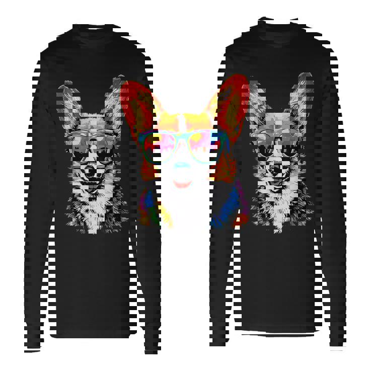 サングラスとコーギー ウェルシュ・コーギー犬 甘いウェルシュ・コーギー 長袖Tシャツ