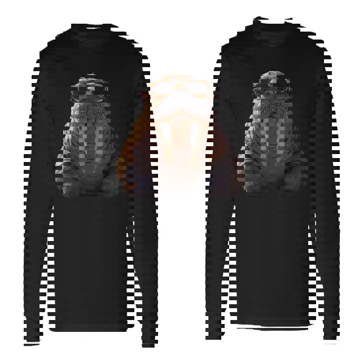 サングラスの牙を持つセイウチ アザラシ セイウチ 長袖Tシャツ