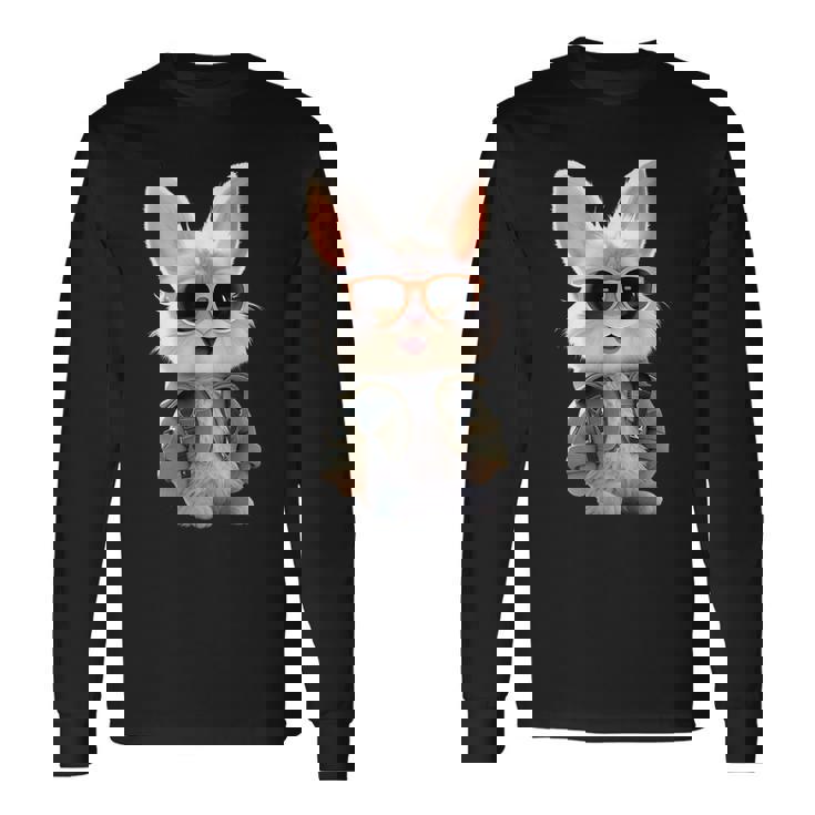 サングラスをかけたうさぎ 茶色のうさぎ かわいいうさぎ 長袖Tシャツ