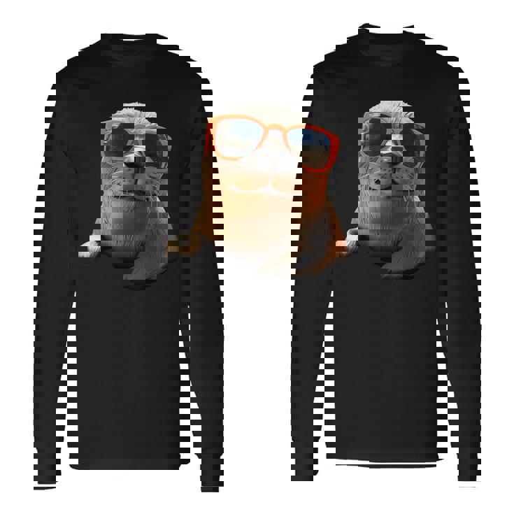 サングラスをかけたアザラシ かわいいアザラシ 長袖Tシャツ