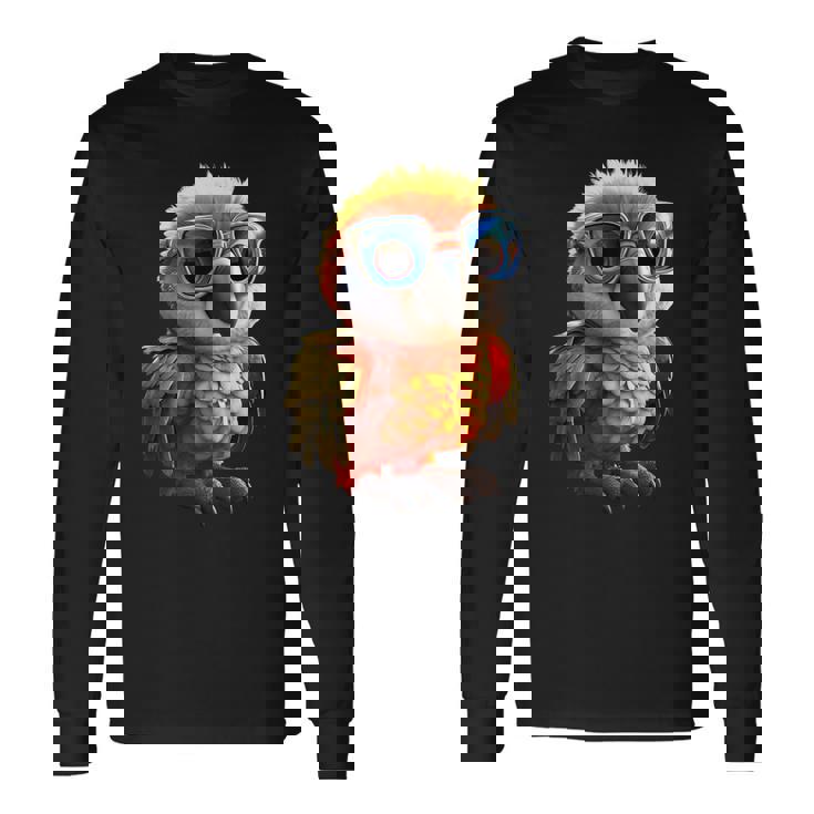 サングラスをかけたインコ コンゴウインコ オカメインコ かわいいインコ 長袖Tシャツ