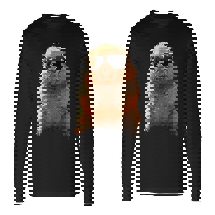 サングラスをかけたウォンバット オーストラリア かわいい ウォンバット 長袖Tシャツ