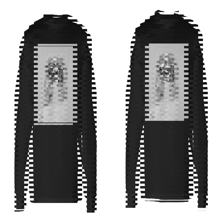 サングラスをかけたキャバリア 長袖Tシャツ