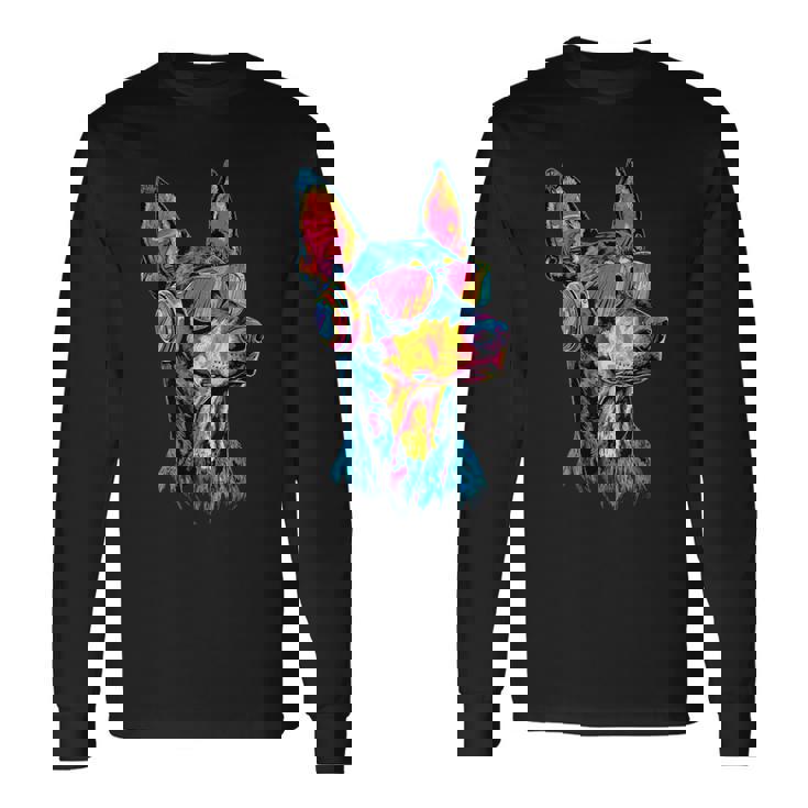 サングラスをかけたドーベルマン 犬のモチーフ 誇り高いドーベルマン 長袖Tシャツ