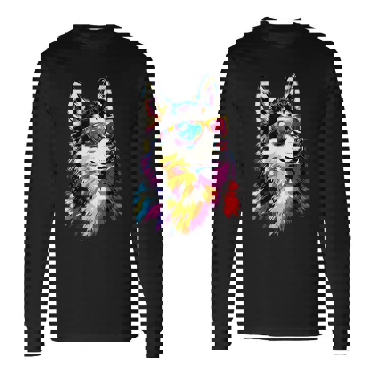 サングラスをかけたハスキー犬 私はシベリアンハスキーが大好きです。 長袖Tシャツ