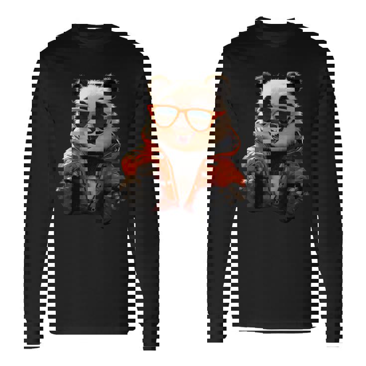 サングラスをかけたパンダベア動物の友人愛かわいいパンダベア 長袖Tシャツ