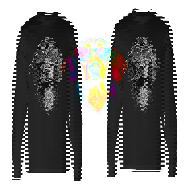 サングラスをかけたビーグル ビーグル子犬 かわいい イングリッシュビーグル 長袖Tシャツ