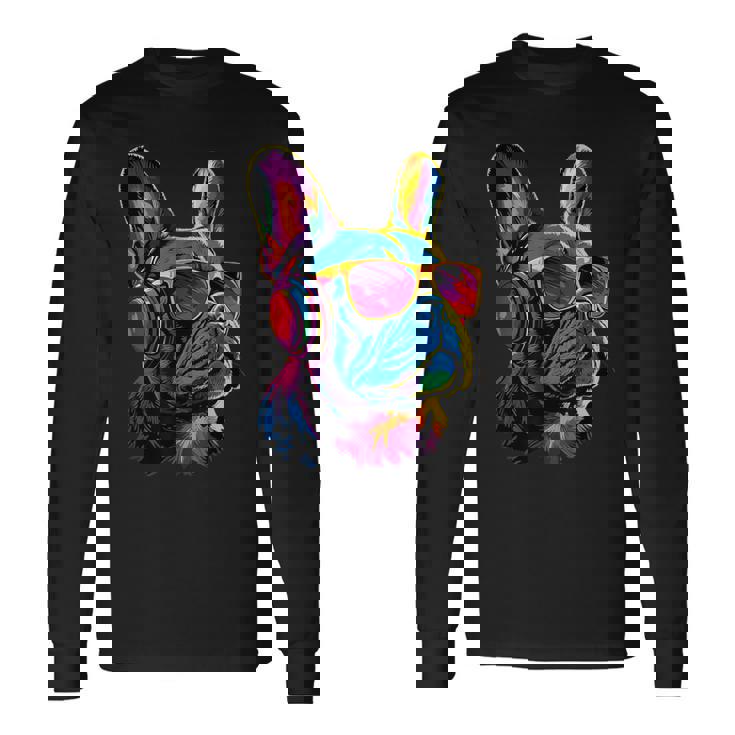 サングラスをかけたフレンチ・ブルドッグ ブルドッグ・マスティフ 長袖Tシャツ