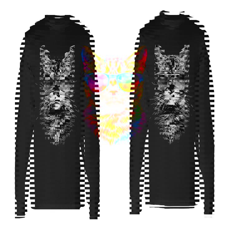 サングラスをかけたベンガル猫 レオパデット かわいいベンガル猫 長袖Tシャツ