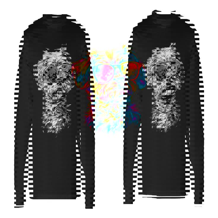 サングラスをかけたマルチーズ マルチーズ犬は甘いマルチーズが大好き 長袖Tシャツ