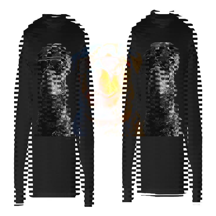 サングラスをかけたロットワイラー 愛犬自慢のロットワイラー 長袖Tシャツ