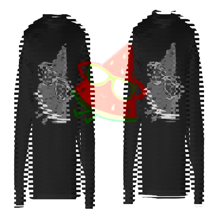 サングラス面白いスイカとスイカの夏のメロン 長袖Tシャツ