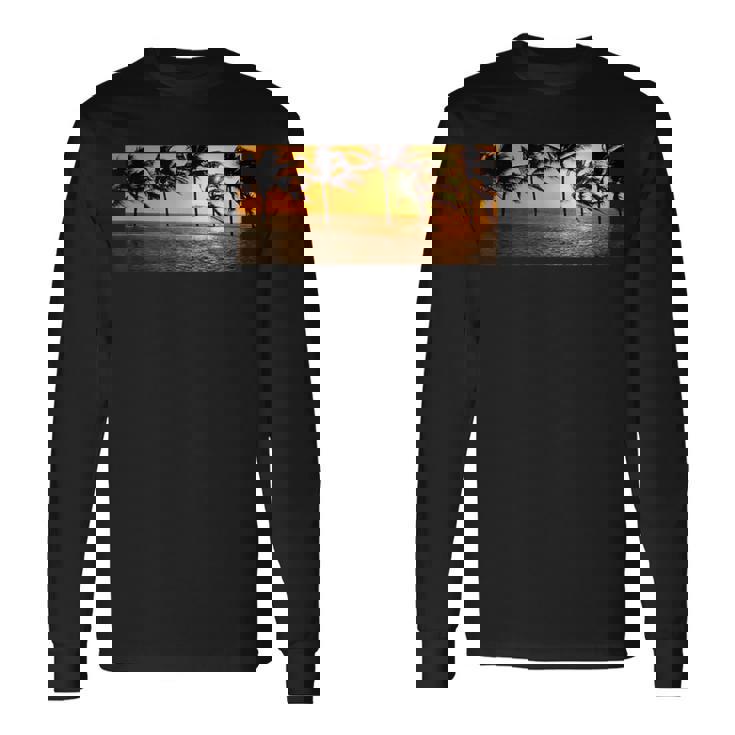 サンセット ビーチ ヤシの木 クール 海 サーフィン 長袖Tシャツ
