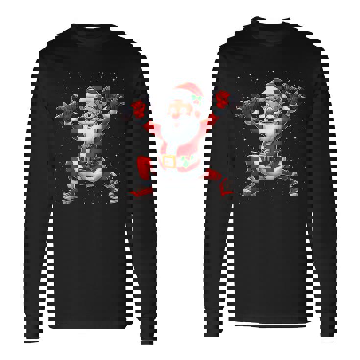 サンタ ウエイトリフティング ジム トレーニング クリスマス フィットネス 長袖Tシャツ