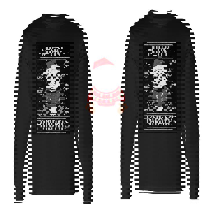 サンタ帽子付きパンダ 醜いクリスマス X-Mas 長袖Tシャツ